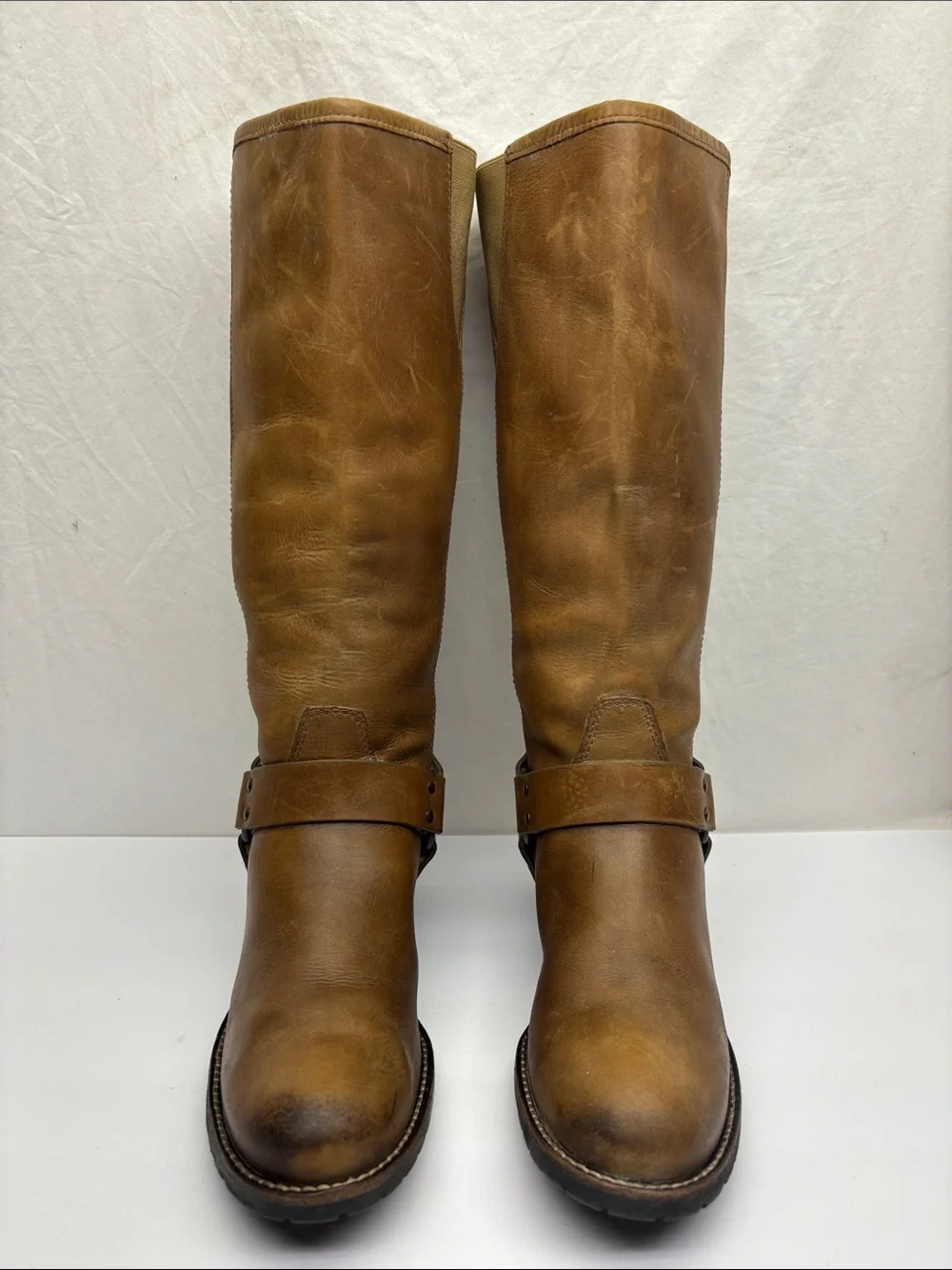 L. L. Bean Classic Tan Over-the-Knee Leather Boots with Harness Strap, SZ 7.5 M